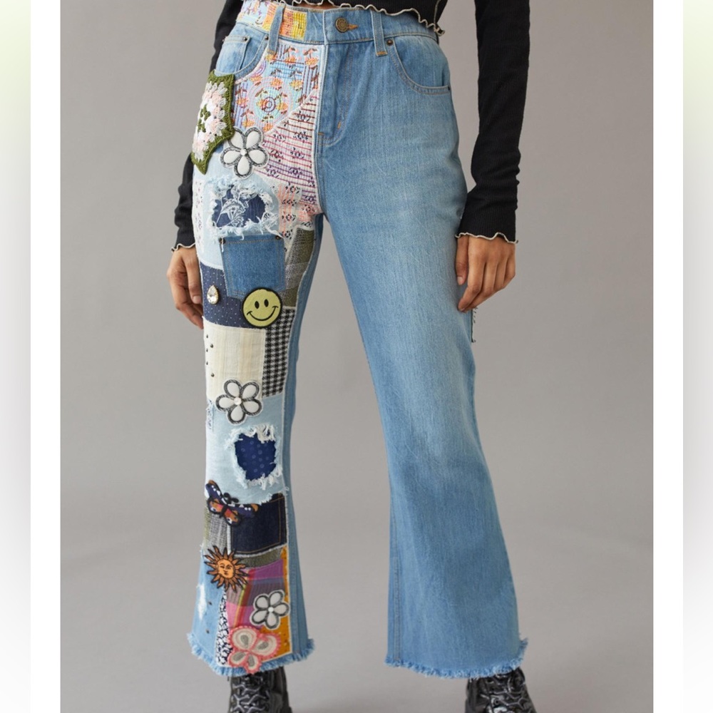 URBAN OUTFITTERS BDG VINTAGE INSPIRED HIGH RISE JEANS PATCHWORK FLARE JEAN